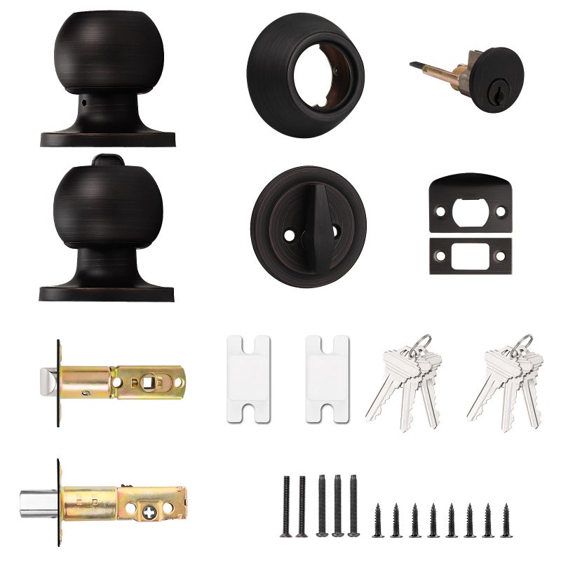 Probrico 5 Pack -Oil Rubbed Bronze Entry Knob and Single Cylinder Deadbolts,Keyed Alike Entry Handleset for Front Entrance Door, Deadbolt and Door knob Set, Modern Door Hardware - Image 3